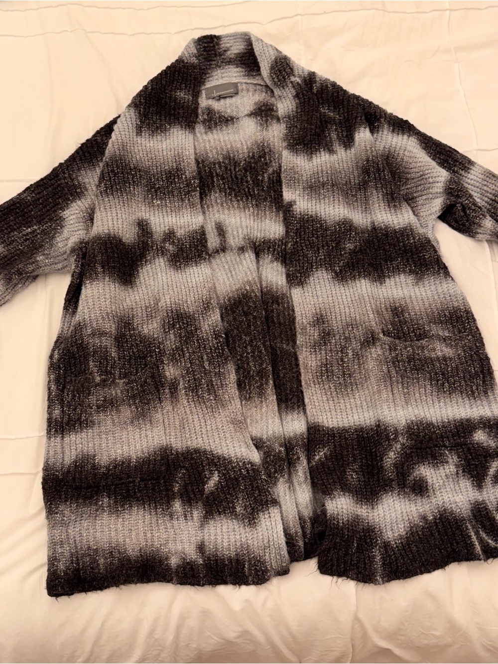 Anthropologie Deep Purple & White Tie-Dye Shawl Open Cardigan